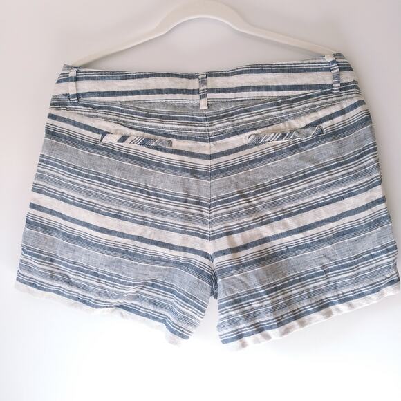 Artisan NY Womens 10 100% Linen Shorts Blue Stripe Lace Coastal Beachy Vacation - Picture 5 of 12